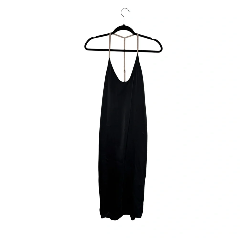 Lunya 100% Washable Silk Slip Dress Racer Back Black Midi Nightgown Sleep Sleek - Picture 4 of 12